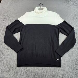 Colorblock Stripe Sweater Womens XL Black White Turtleneck Knit Pullover Top